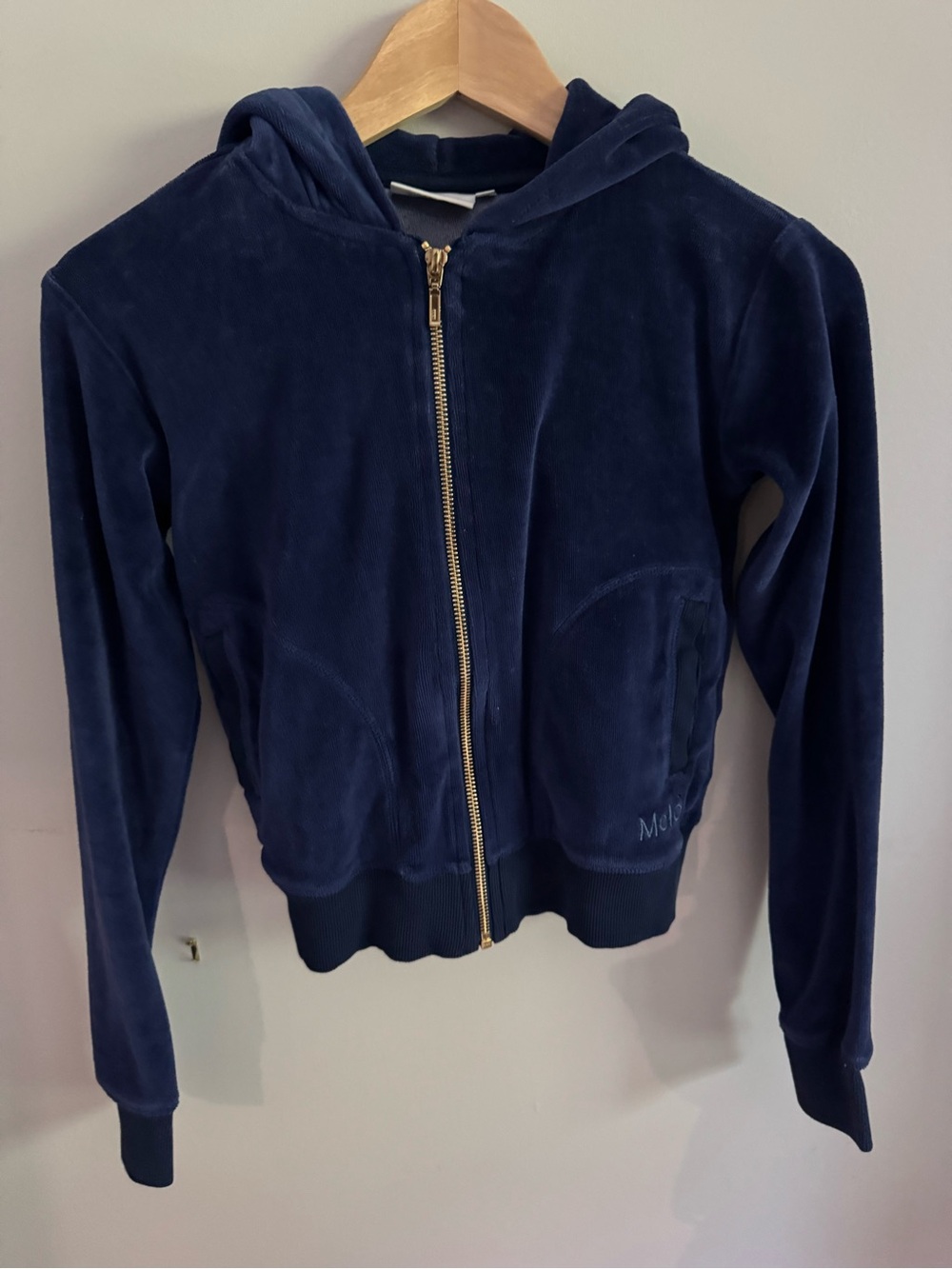 Molo Navy Zip-Up Hooded Velour Jacket